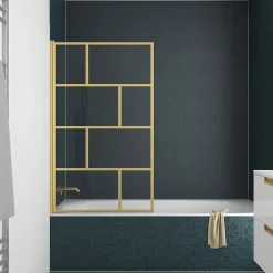 Galedo Pare-baignoire rabattable 125 x 75 cm, profilés alu doré, Bricks* Pare-Baignoire