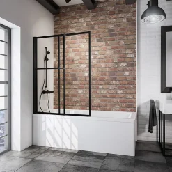 Schulte Pare-baignoire rabattable et coulissant 2 volets, 70 -118 x 140 cm, style industriel, verre transparent 3 mm, profilé noir,* Pare-Baignoire