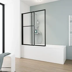 Schulte Pare-baignoire rabattable et coulissant 2 volets, 70 -118 x 140 cm, style industriel, verre transparent 3 mm, profilé noir,* Pare-Baignoire