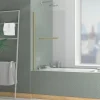 Galedo Pare-baignoire rabattable 120 x 70 cm, profilés alu doré brossé, porte-serviette, Essentiel* Pare-Baignoire