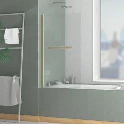 Galedo Pare-baignoire rabattable 120 x 70 cm, profilés alu doré brossé, porte-serviette, Essentiel* Pare-Baignoire