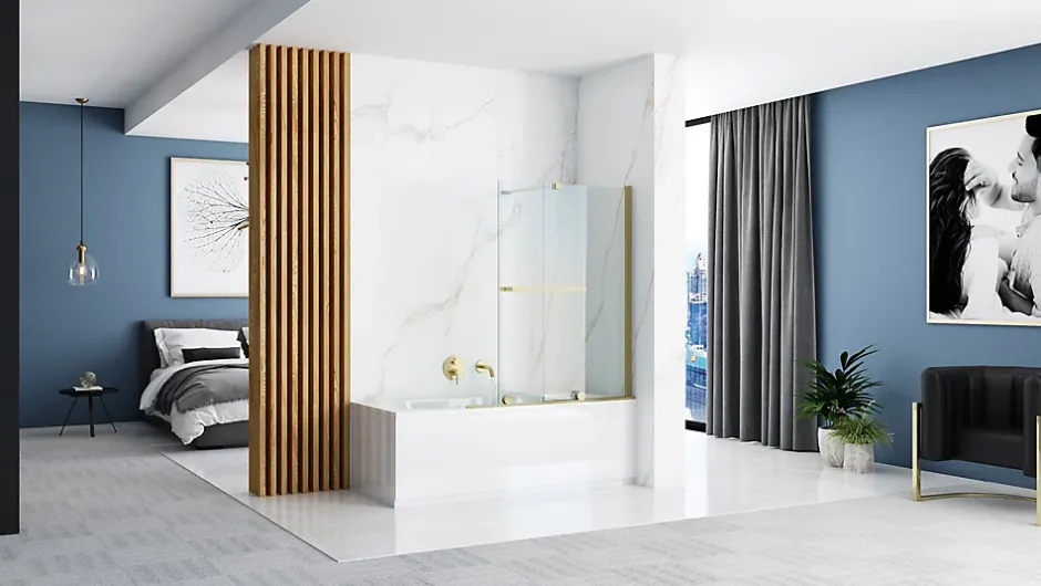Rea Pare-Baignoire Fabian Brushed Gold 100* Tablier Et Habillage De Baignoire