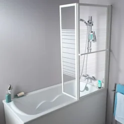Atmo Pare-baignoire relevable 2 volets profilés blanc 140 x 104 cm Ecume