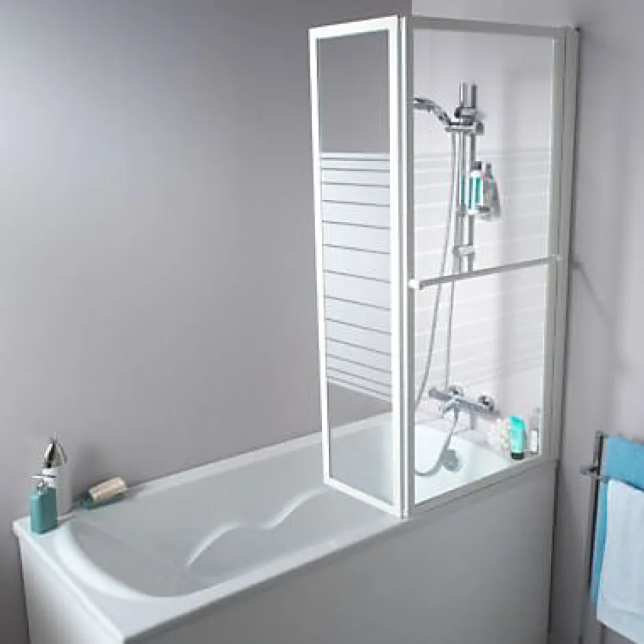 Atmo Pare-baignoire relevable 2 volets profilés blanc 140 x 104 cm Ecume