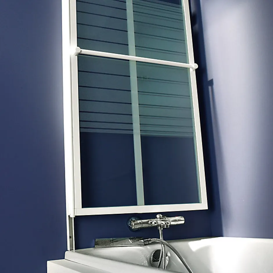 Atmo Pare-baignoire relevable 2 volets profilés blanc 140 x 104 cm Ecume