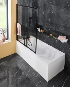 Atelier du bain Pare-baignoire relevable et coulissant noir mat 2 volets* Pare-Baignoire