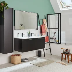 Atelier du bain Pare-baignoire relevable et coulissant noir mat 2 volets* Pare-Baignoire