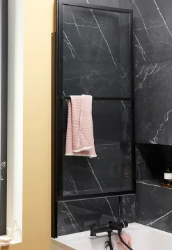 Atelier du bain Pare-baignoire relevable et coulissant noir mat 2 volets* Pare-Baignoire