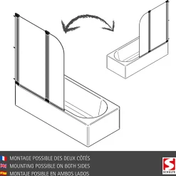 Schulte Pare-baignoire - 114x140 cm - réversible - écran pliant - rabattable - volets pivotants - verre 3 mm - transparent