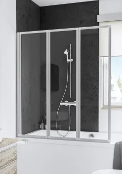 Schulte Pare-baignoire - 127x120 cm - réversible - rabattable - volet pivotant - verre 3 mm - transparent - blanc