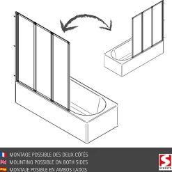 Schulte Pare-baignoire - 127x120 cm - réversible - rabattable - volet pivotant - verre 3 mm - transparent - blanc