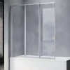 Sirhona Pare-Baignoire 1300x1400mm Ecran de Baignoire 3 Volets + 4mm Verre Transparent + Double Construction en Aluminium* Pare-Baignoire