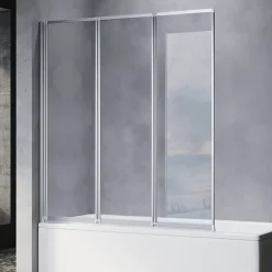 Sirhona Pare-Baignoire 1300x1400mm Ecran de Baignoire 3 Volets + 4mm Verre Transparent + Double Construction en Aluminium* Pare-Baignoire