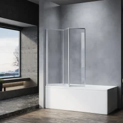 Sirhona Pare-Baignoire 1300x1400mm Ecran de Baignoire 3 Volets + 4mm Verre Transparent + Double Construction en Aluminium* Pare-Baignoire