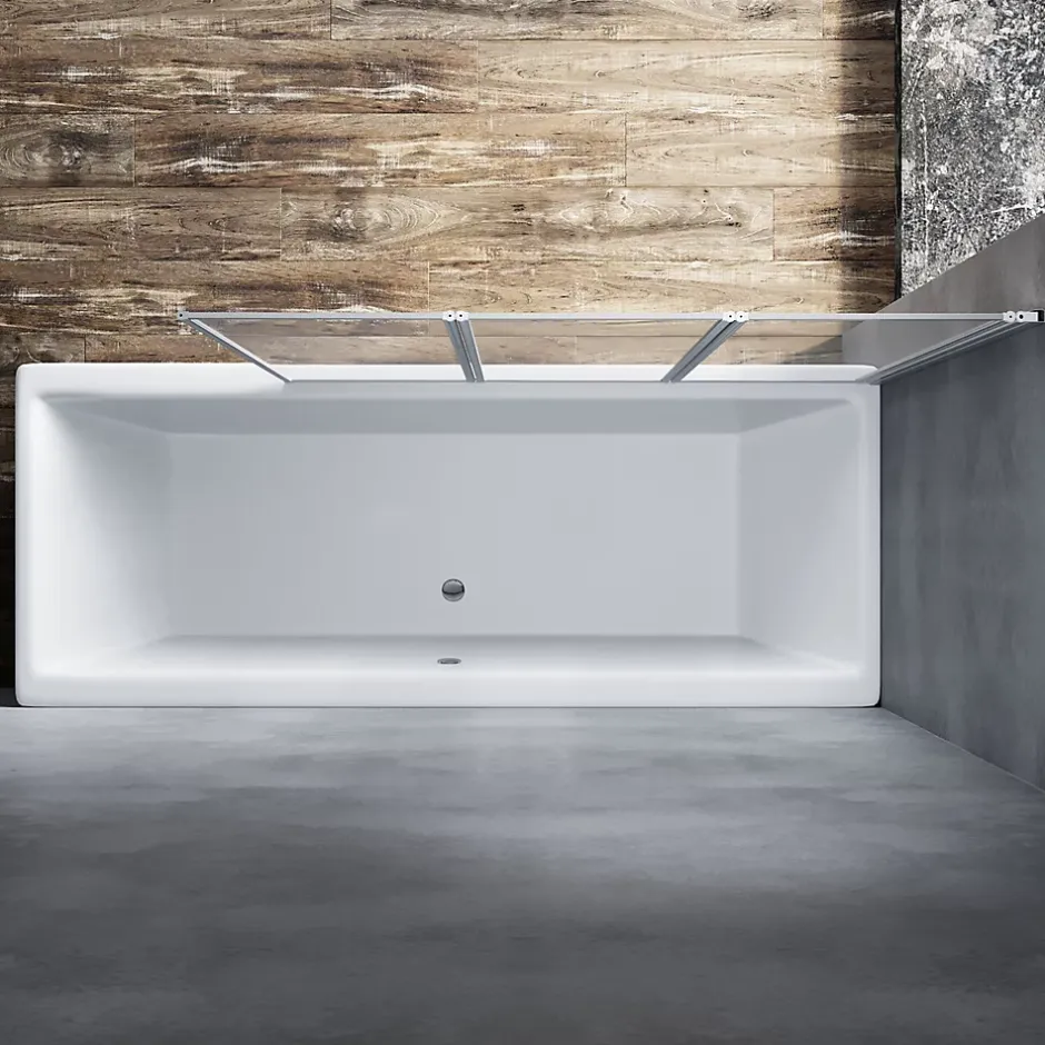 Sirhona Pare-Baignoire 1300x1400mm Ecran de Baignoire 3 Volets + 4mm Verre Transparent + Double Construction en Aluminium* Pare-Baignoire
