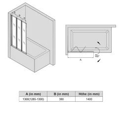 Sirhona Pare-Baignoire 1300x1400mm Ecran de Baignoire 3 Volets + 4mm Verre Transparent + Double Construction en Aluminium* Pare-Baignoire