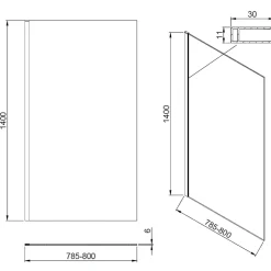Essebagno Pare-baignoire 80x140 cm verre anticalcaire 6mm fixe en aluminium Or brossé