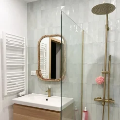 Essebagno Pare-baignoire 80x140 cm verre anticalcaire 6mm fixe en aluminium Or brossé