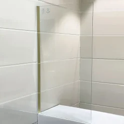 Essebagno Pare-baignoire 80x140 cm verre anticalcaire 6mm fixe en aluminium Or brossé