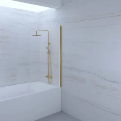 Essebagno Pare-baignoire 80x140 cm verre anticalcaire 6mm fixe en aluminium Or brossé
