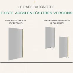Essebagno Pare-baignoire 80x140 cm verre anticalcaire 6mm fixe en aluminium Or brossé