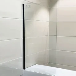 Essebagno Pare-baignoire 80x140 cm verre anticalcaire 6mm fixe en aluminium Noir mat