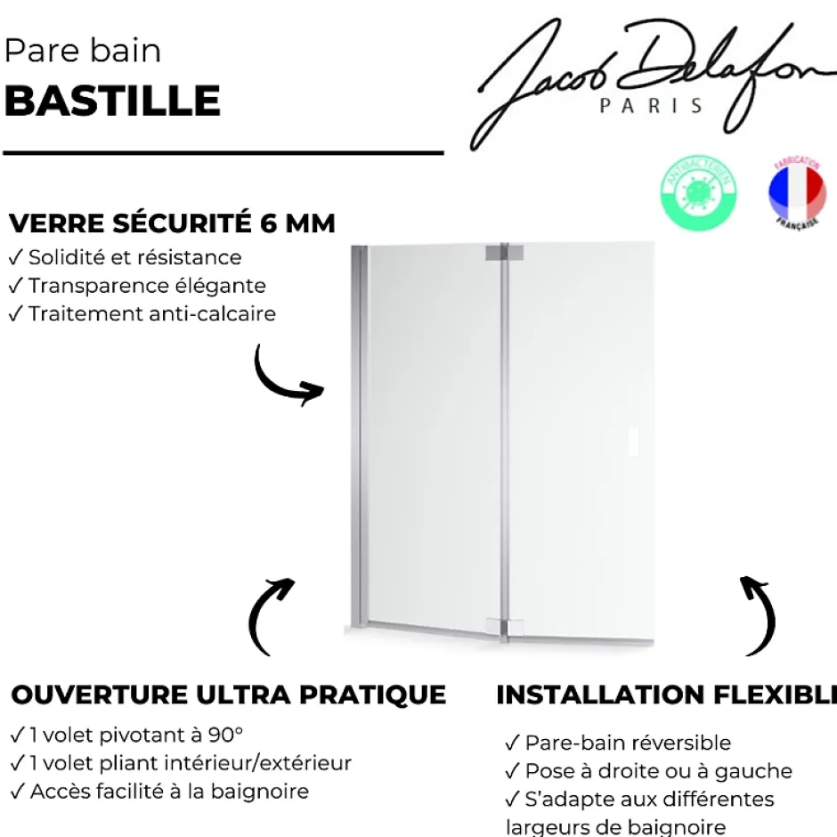 Jacob Delafon Pare-bain Bastille chromé* Pare-Baignoire