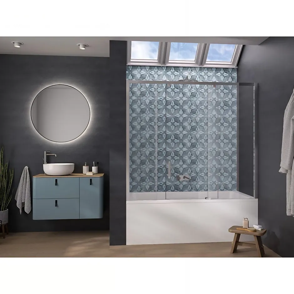 Kinedo Pare-bain Smart Design Pegasus coulissant pose entre 2 murs 180x148 chromé partie fixe à droite