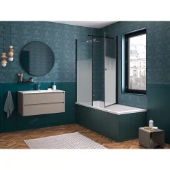 Kinedo Pare-bain Smart Design Orion pivotant pour montage avec Smart Design Hydra/Lyra 75 gris noir grainé verre sérigraphié* Pare-Baignoire