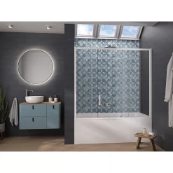 Kinedo Pare-bain Smart Design Pegasus coulissant pose entre 2 murs 180x148 blanc partie fixe à droite