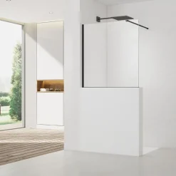 Swiss Aqua Technologies Pare-muret 100x100cm Paroi en verre Crystal Glass 8 mm anticalcaire, avec bras et profilés noir mat (SATBWIS100PRC)
