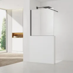 Swiss Aqua Technologies Pare-muret 100x90cm Paroi en verre Crystal Glass 8 mm anticalcaire, avec bras et profilés noir mat (SATBWIS90PRC)