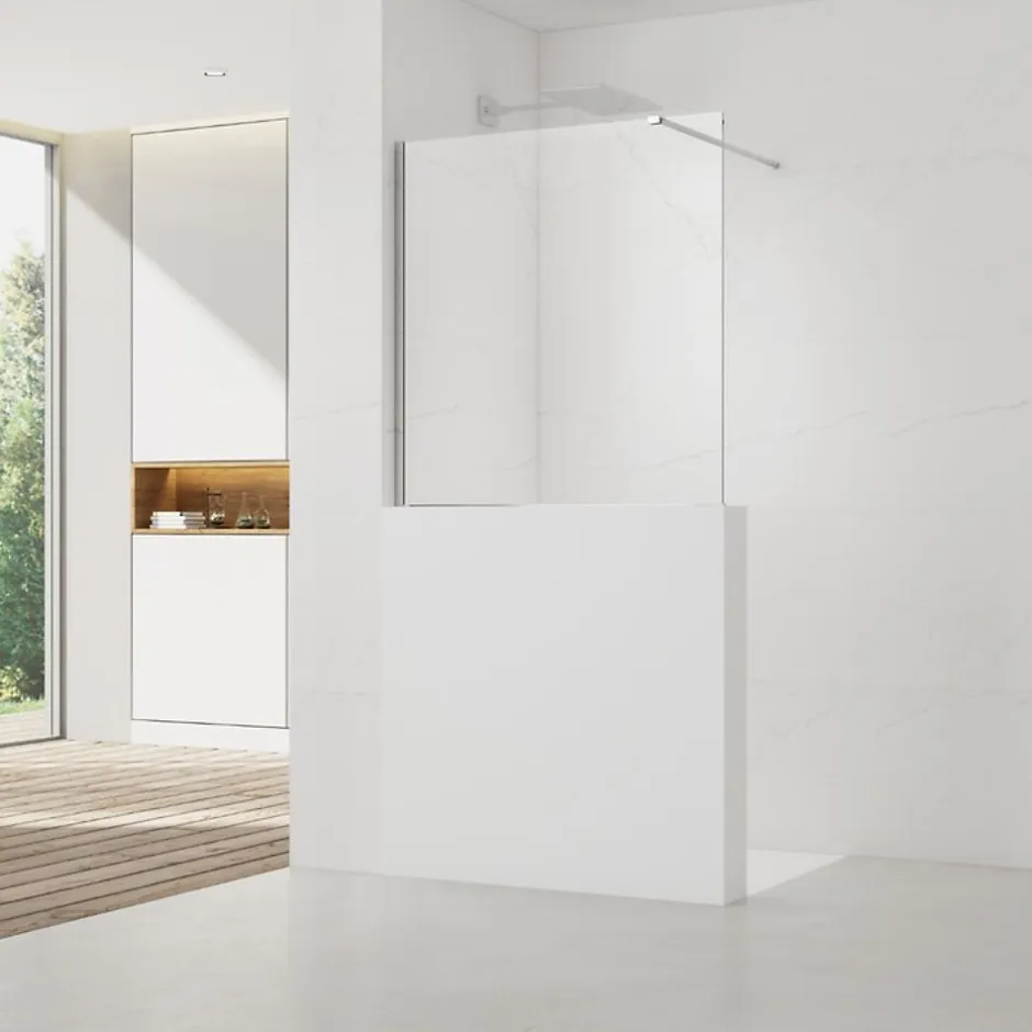Swiss Aqua Technologies Pare-muret 110x100cm Paroi en verre Crystal Glass 8 mm anticalcaire, avec bras et profilés chrome brillant (SATBWIS110PR)