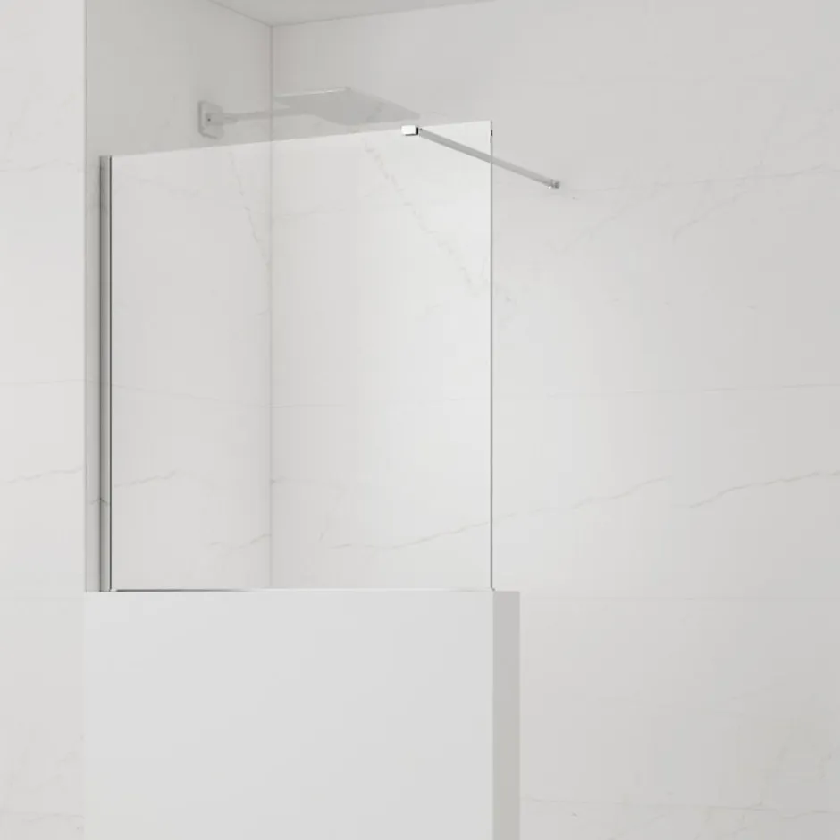Swiss Aqua Technologies Pare-muret 110x100cm Paroi en verre Crystal Glass 8 mm anticalcaire, avec bras et profilés chrome brillant (SATBWIS110PR)