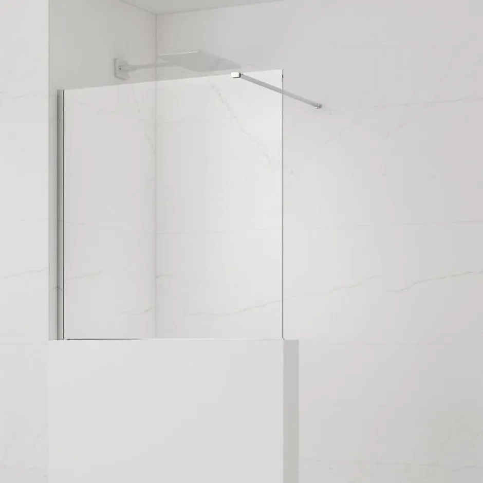 Swiss Aqua Technologies Pare-muret 100x100cm Paroi en verre Crystal Glass 8 mm anticalcaire, avec bras et profilés chrome brillant (SATBWIS100PR)* Paroi De Douche