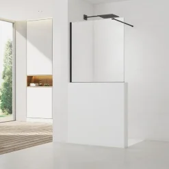 Swiss Aqua Technologies Pare-muret 120x100cm Paroi en verre Crystal Glass 8 mm anticalcaire, avec bras et profilés noir mat (SATBWIS120PRC)* Paroi De Douche
