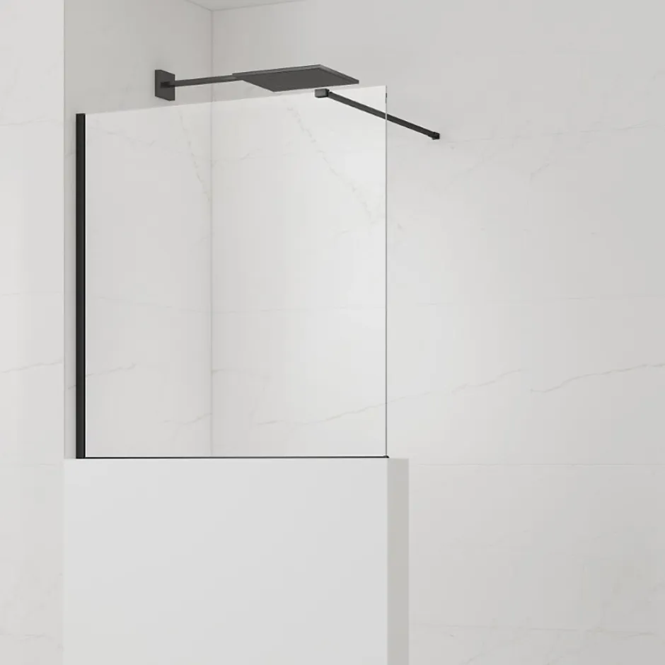 Swiss Aqua Technologies Pare-muret 120x100cm Paroi en verre Crystal Glass 8 mm anticalcaire, avec bras et profilés noir mat (SATBWIS120PRC)* Paroi De Douche