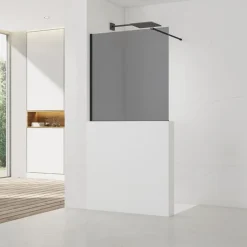 Swiss Aqua Technologies Pare-muret 120x100cm Paroi en verre Crystal Glass 8 mm anticalcaire, avec bras et profilés noir mat (SATBWIS120KSPRC)