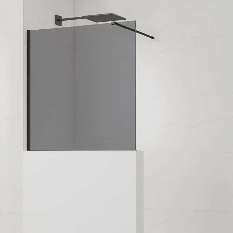 Swiss Aqua Technologies Pare-muret 120x100cm Paroi en verre Crystal Glass 8 mm anticalcaire, avec bras et profilés noir mat (SATBWIS120KSPRC)