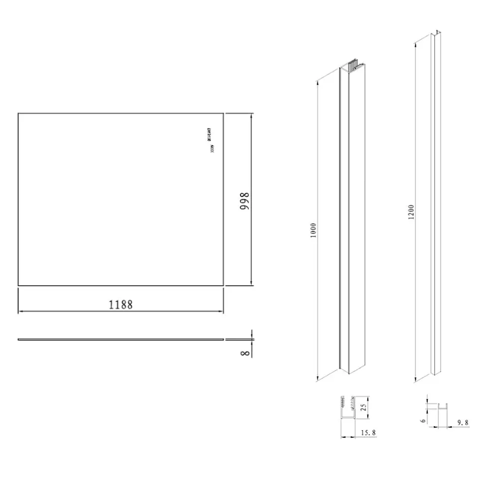 Swiss Aqua Technologies Pare-muret 120x100cm Paroi en verre Crystal Glass 8 mm anticalcaire, avec bras et profilés noir mat (SATBWIS120KSPRC)