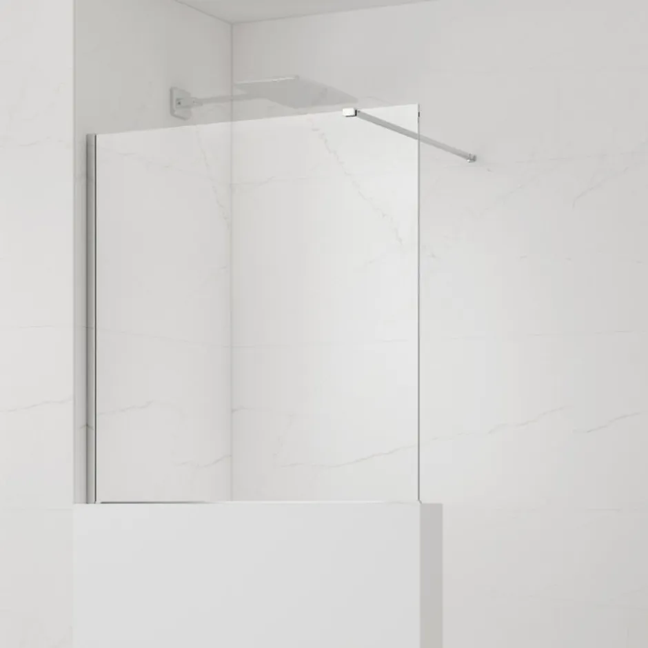 Swiss Aqua Technologies Pare-muret 120x100cm Paroi en verre Crystal Glass 8 mm anticalcaire, avec bras et profilés chrome brillant (SATBWIS120PR)* Paroi De Douche