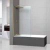 Superban Paroi de baignoire fixe en verre sécurité transparent ép 6mm anti calcaire, L100 x H147 cm, or brossé, Mont Blanc CC* Pare-Baignoire