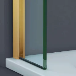 Superban Paroi de baignoire fixe en verre sécurité transparent ép 6mm anti calcaire, L100 x H147 cm, or brossé, Mont Blanc CC* Pare-Baignoire