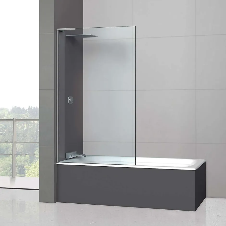 Superban Paroi de baignoire fixe en verre sécurité transparent ép 6mm anti calcaire, L100 x H147 cm, chrome, Mont Blanc E