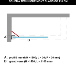 Superban Paroi de baignoire fixe en verre sécurité transparent ép 8mm anti calcaire, L110 x H147 cm, noir mat, Mont Blanc CC* Pare-Baignoire