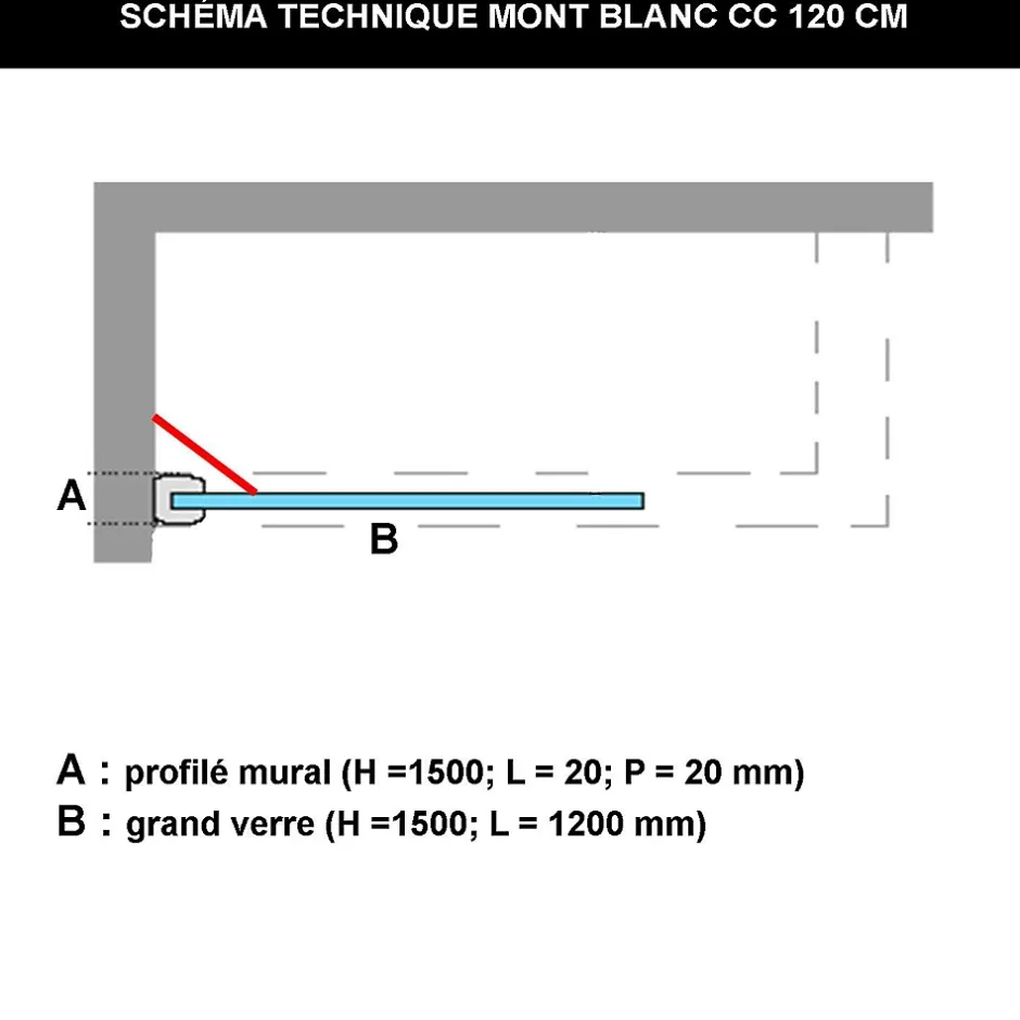 Superban Paroi de baignoire fixe en verre sécurité transparent ép 8mm anti calcaire, L120 x H147 cm, chrome, Mont Blanc CC* Pare-Baignoire