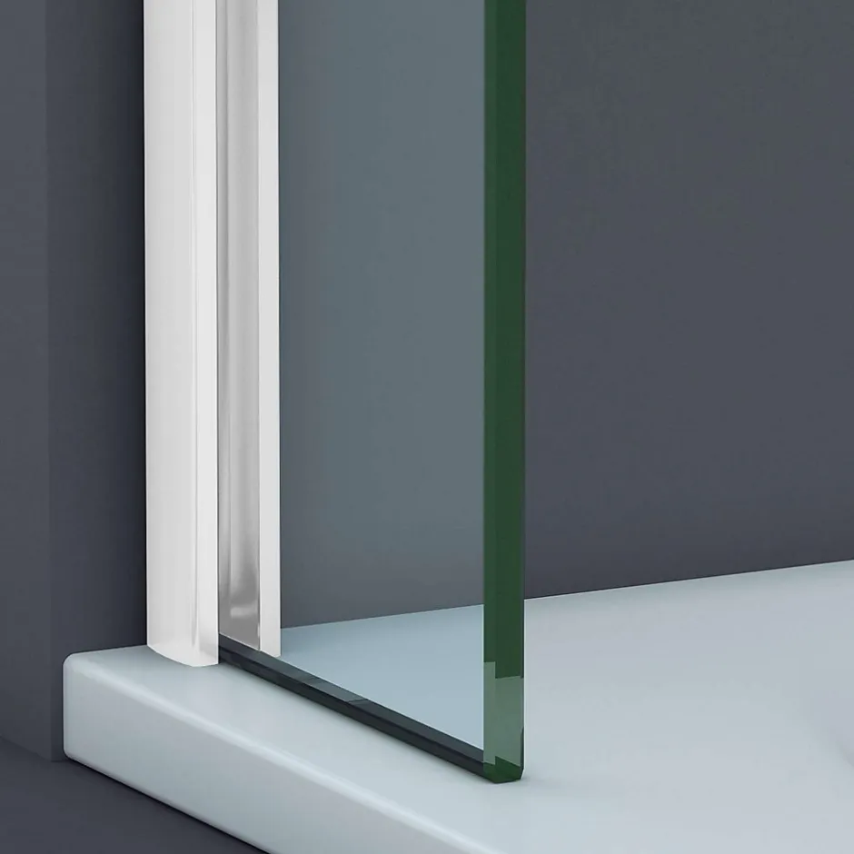 Superban Paroi de baignoire fixe en verre sécurité transparent ép 6mm anti calcaire, L110 x H147 cm, blanc brillant, Mont Blanc CC