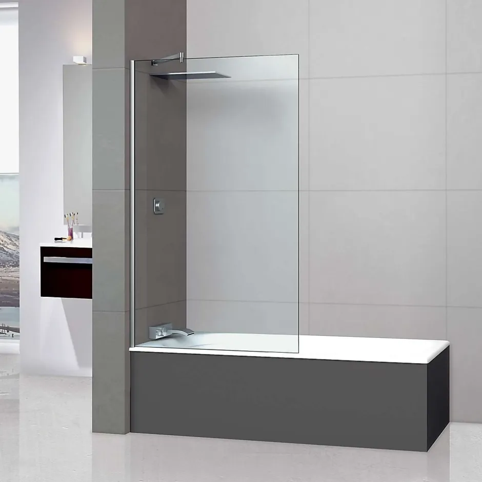 Superban Paroi de baignoire fixe en verre sécurité transparent ép 6mm anti calcaire, L120 x H147 cm, chrome, Mont Blanc CC* Pare-Baignoire