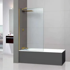 Superban Paroi de baignoire fixe en verre sécurité transparent ép 8mm anti calcaire, L120 x H147 cm, or brossé, Mont Blanc CC