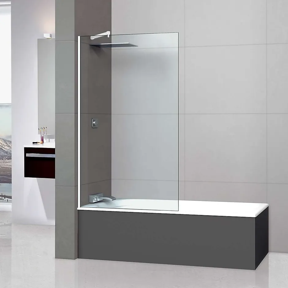 Superban Paroi de baignoire fixe en verre sécurité transparent ép 8mm anti calcaire, L120 x H147 cm, blanc mat, Mont Blanc CC